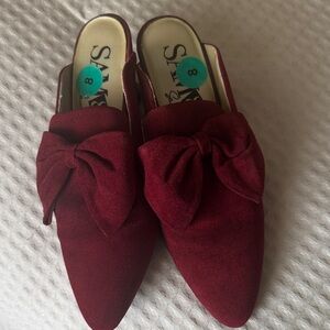 Sam & Libby Burgundy Leather Bow Mules